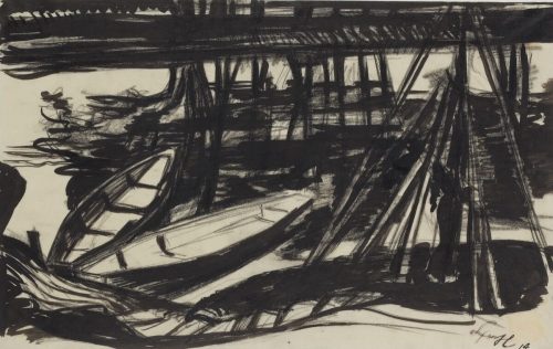 Ludwig ten Hompel (Künstler*in), Boote an der Saale, 1914