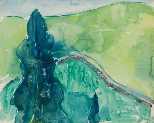 Walter Ophey (Künstler*in), Dunkler Baum vor Wiese, nicht datiert