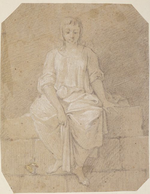 Edme Bouchardon (Künstler*in), Studie eines jungen Mannes, der auf einer Steinmauer sitzt, 1714–1749