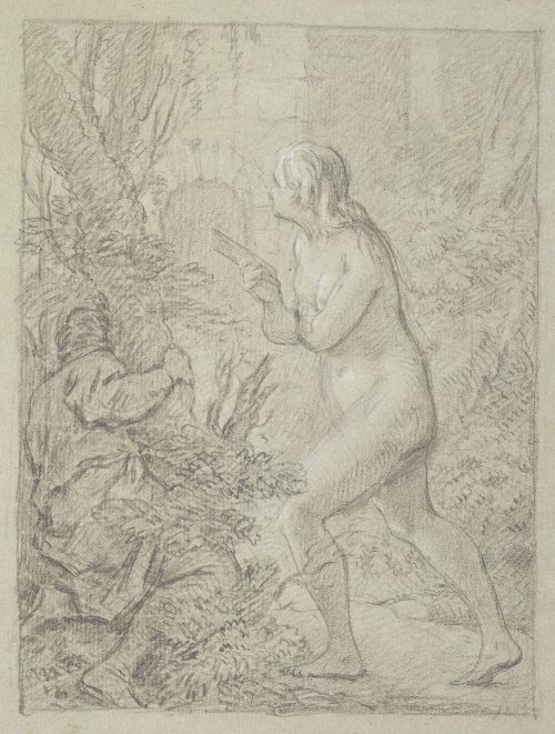 Pierre Subleyras (Künstler*in), Studie einer unbekleideten Frau, die einen Mann hinter einem Baum entdeckt, ca. 1714–1749