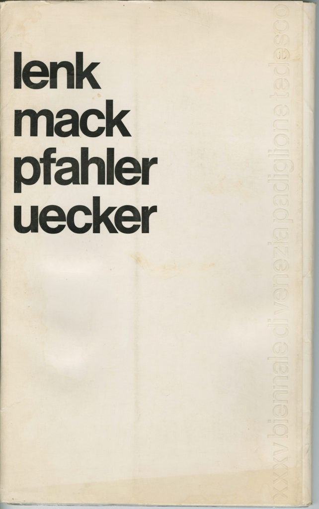 Lenk Mack Pfahler Uecker. XXXV biennale di Venezia padiglione tedesco