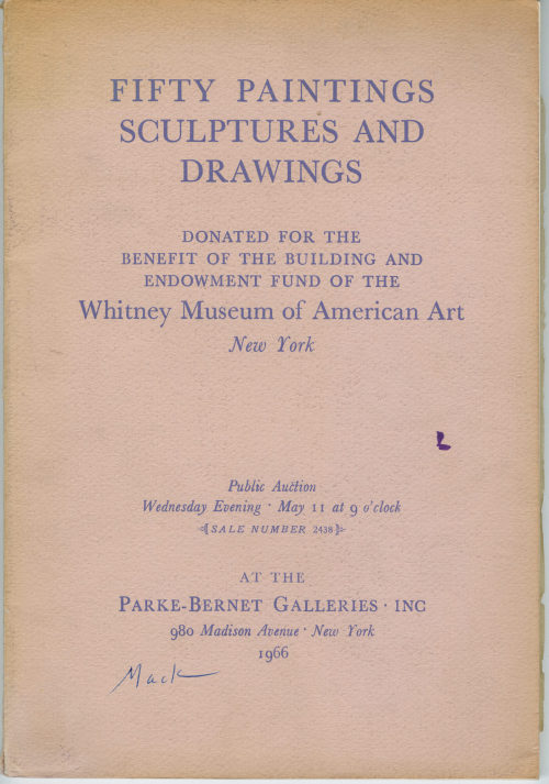 Parke-Bernet Galleries (Herausgeber*in), Fifty Paintings, Sculptures and Drawings. Donated for the Benefit of the Building and Endowment Fund of the Whitney Museum of American Art, 1966