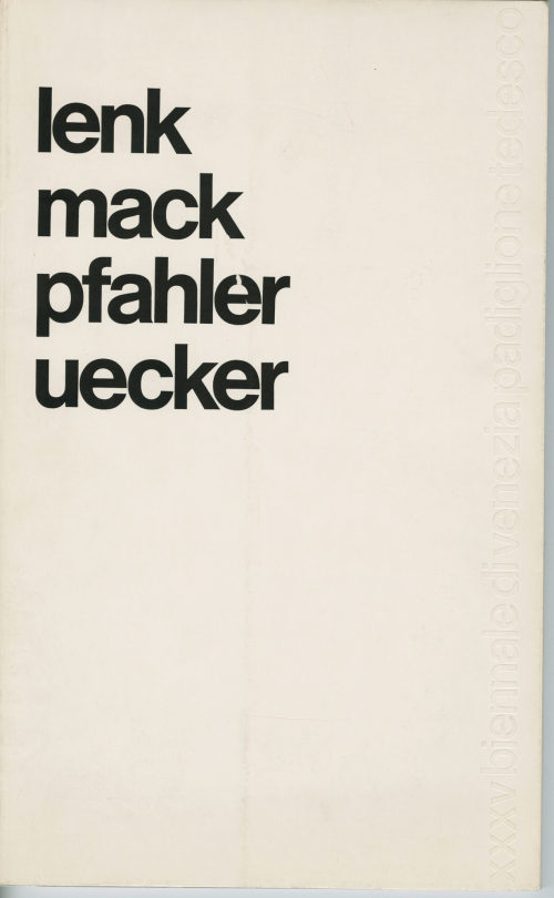 Folkwang Museum (Herausgeber*in), Lenk. Mack. Pfahler. Uecker. XXXV biennale di Venezia padiglione tedesco, 1970