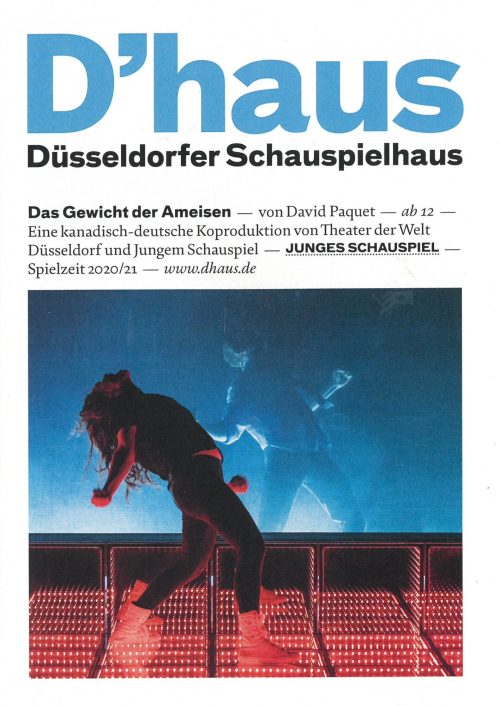 Programmheft zu "Das Gewicht der Ameisen" von David Paquet. Premiere am 6. September 2020 im Ju ...