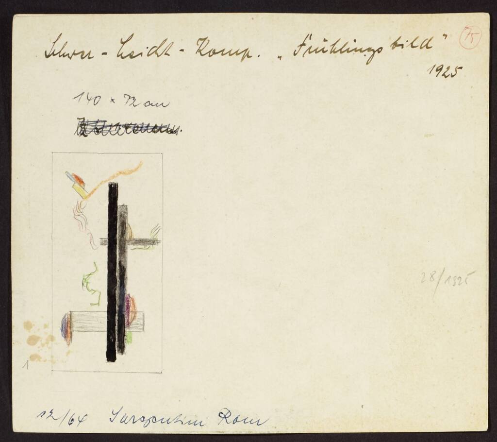 Karteikarte mit Skizze zu Schwer-leicht Komposition (Frühlingsbild) 1925