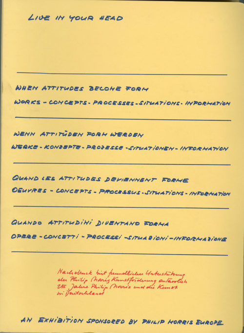 Kunsthalle Bern (Beteiligte Institution), Live in your Head. When Attitudes Become Form. Works - Concepts - Processes - Situations - Information, 1969