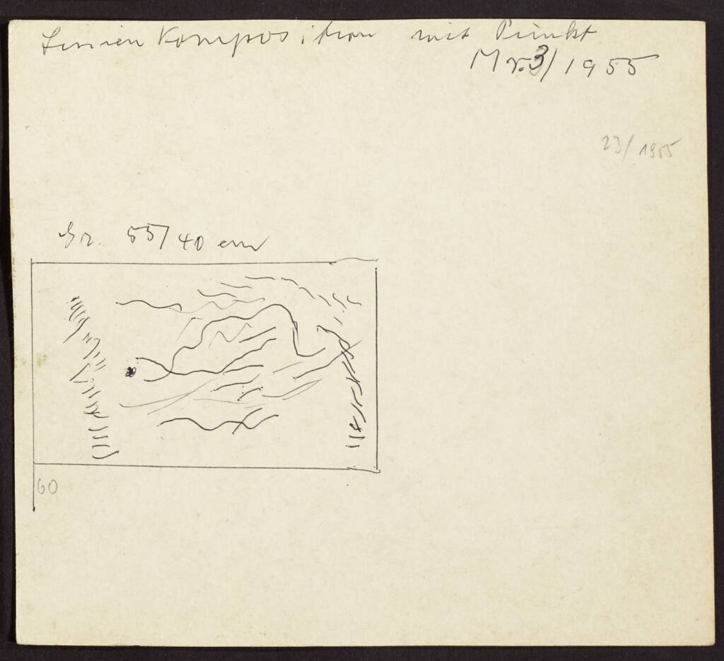 Karteikarte mit Skizze zu Linienkomposition mit Punkt Mr 3 1955