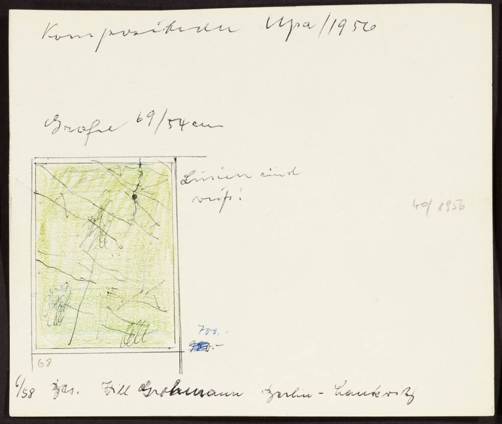 Karteikarte mit Skizze zu Komposition Upa 1956