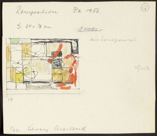 Carl Buchheister (Künstler*in), Karteikarte mit Skizze zu Komposition We 1956, 1948–1960