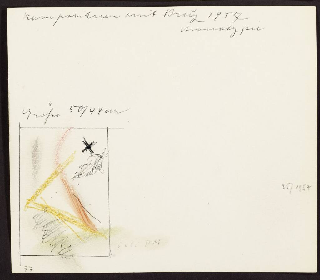 Karteikarte mit Skizze zu Komposition mit Kreuz 1957