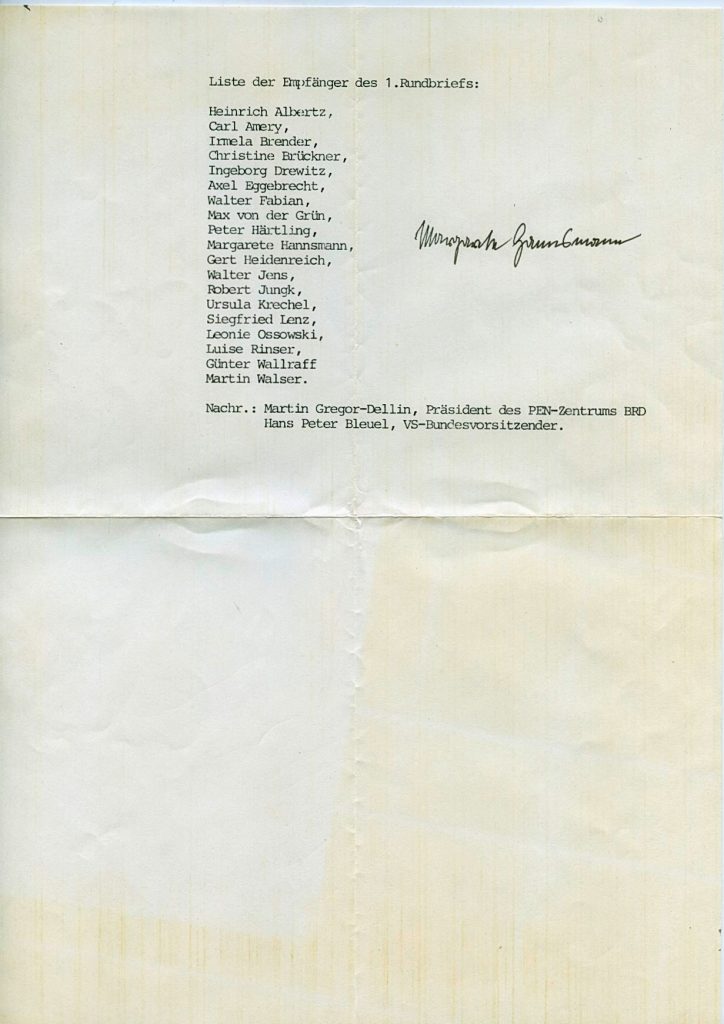 Brief von Margarete Hannsmann an Bernt Engelmann, 1986