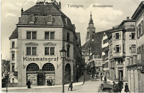 Postkarte mit der Außenansicht des "Kinematograf Metropol" in Tübingen, Verlag H. Sting, Tübing ...