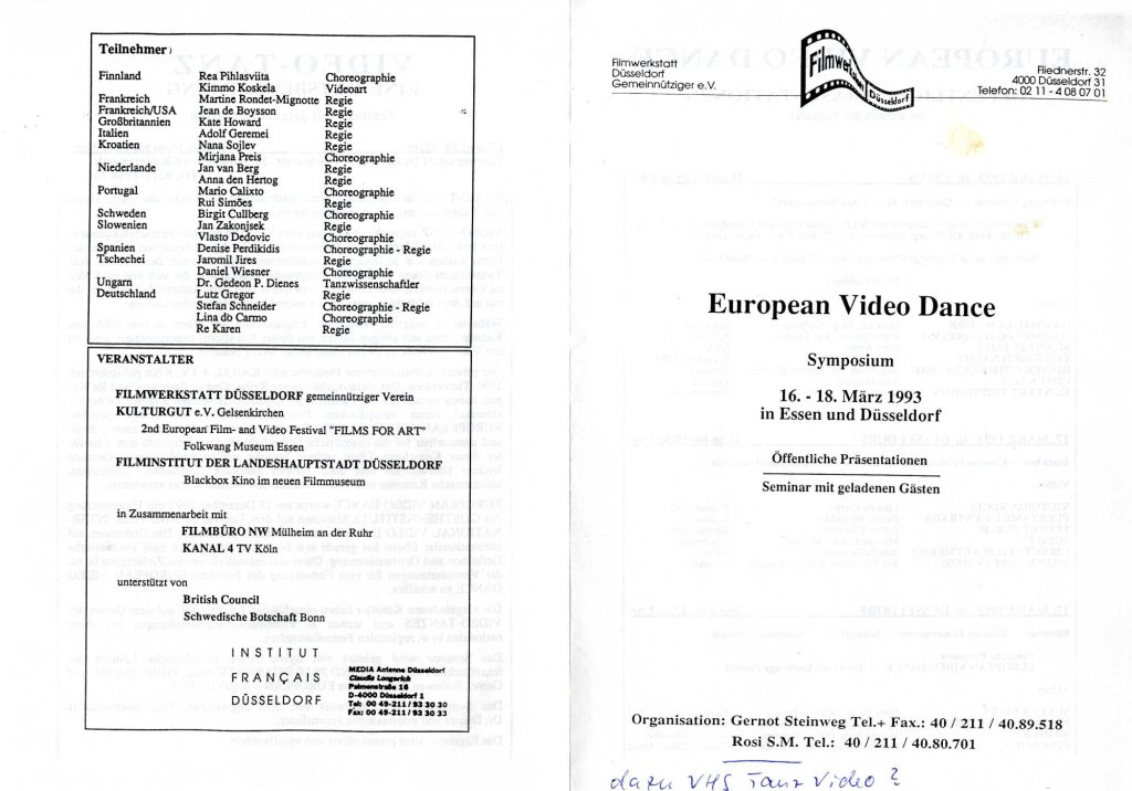 Vorderseite, Flyer zu einer Veranstaltung European Video Dance, 1993