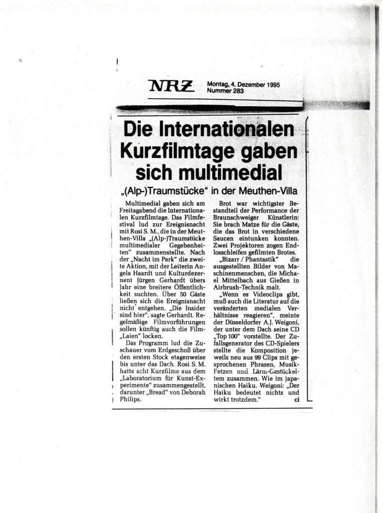 Zeitungsartikel aus der NRZ, 4.12.1995, Nr. 283