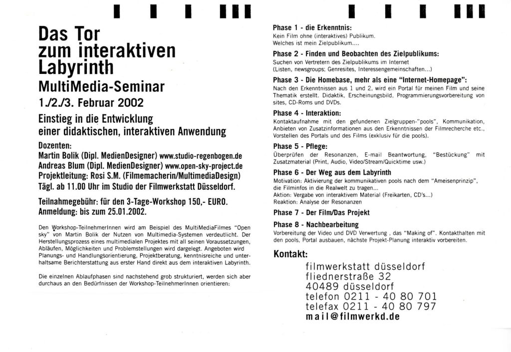 Übersicht zum MultiMedia-Seminar, geleitet von Rosi S.M., 2002