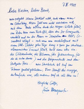 Brief von Margarete Hannsmann an Bernt und Kirsten Engelmann, 1981