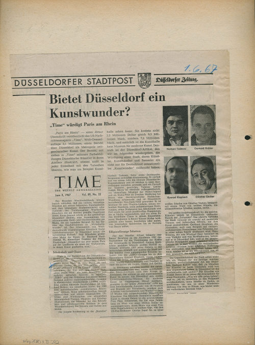 Unbekannt (Autor*in), Zur Würdigung von Düsseldorf als "Paris am Rhein" durch das Time Magazine, 1967