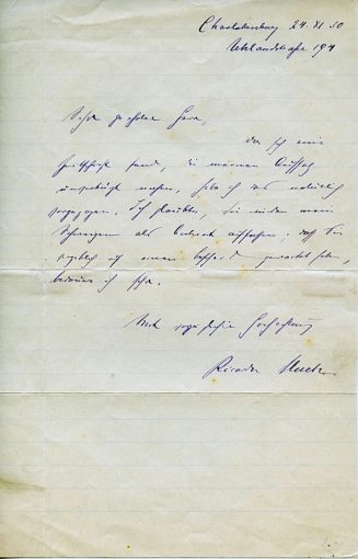 Brief von Ricarda Huch an Unbekannt, 1930