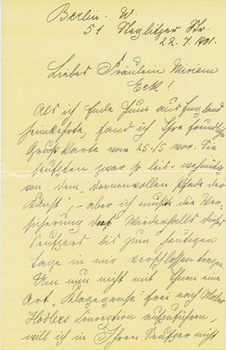 Brief von Jarno Jessen an Miriam Eck, 1901, Seite 1