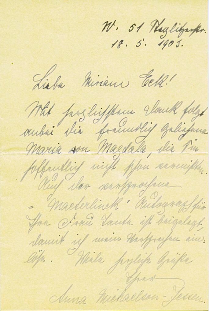 Brief von Jarno Jessen an Miriam Eck, 1903