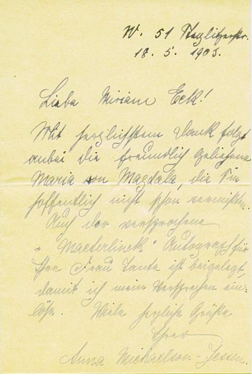 Brief von Jarno Jessen an Miriam Eck, 1903