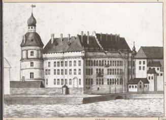 Das Herzogliche Schloß vor dem Umbau 1755. Rheinansicht