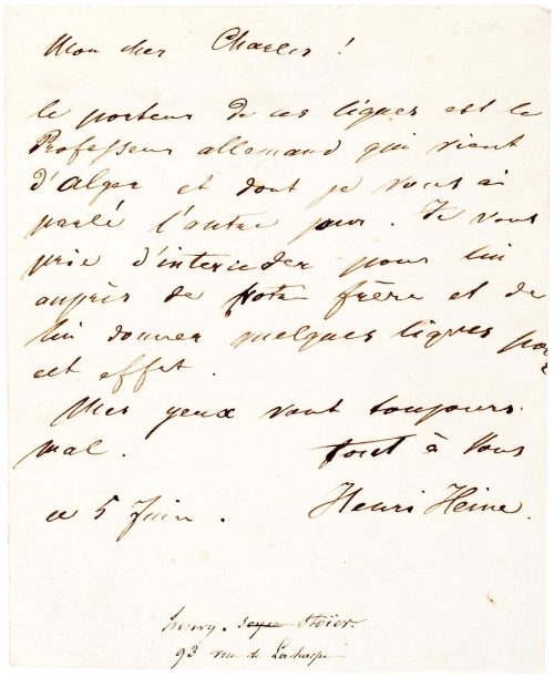 Heinrich Heine (Absender*in), Korrespondenz von Heinrich Heine an Charles Nisard, 05.06.1841