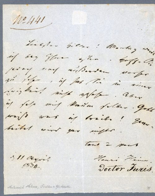 Heinrich Heine (Absender*in), Korrespondenz von Heinrich Heine an Ferdinand Hiller, 11.04.1834