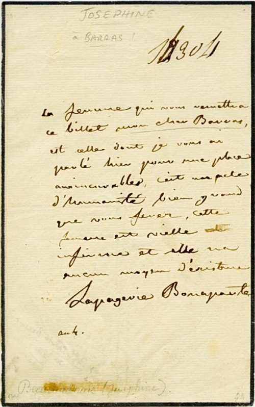 Brief von Kaiserin Joséphine von Frankreich an Paul de Barras