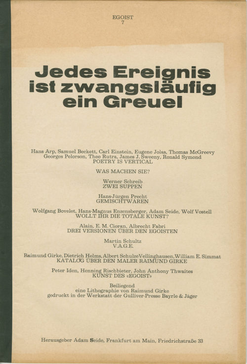 Adam Seide (Herausgeber*in), Egoist [N° 7]. Jedes Ereignis ist zwangsläufig ein Greuel, 1965