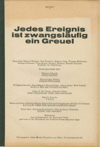 Egoist [N° 7]. Jedes Ereignis ist zwangsläufig ein Greuel