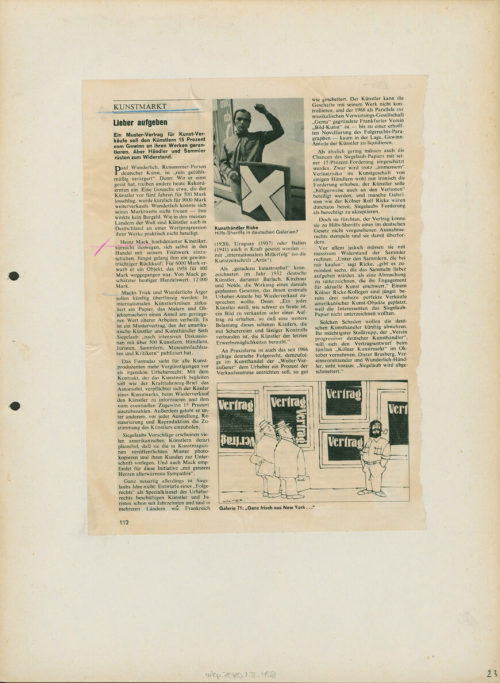 Unbekannt (Autor*in), Muster-Vertrag für Kunst-Verkäufe, ohne Datum (1971)