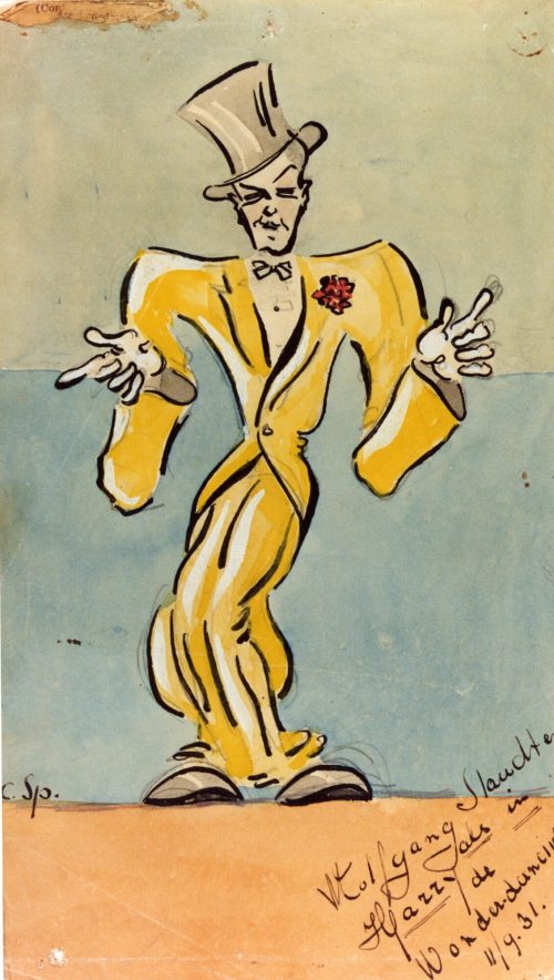 Wolfgang Staudte als Harry in de Wonder-dancing, Aquarell, signiert "C. Sp.", 1931