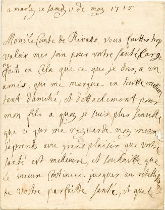 Brief von Elisabeth Charlotte d' Orléans an Bartolomeo Odoardo Pighetti, 1. Seite