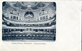 Postkarte mit dem Zuschauerraum des "Apollo-Theaters" in Düsseldorf, um 1900