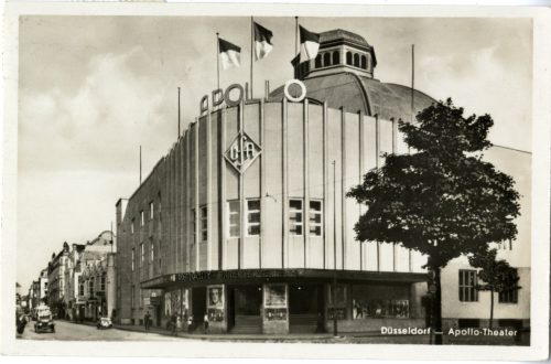 Postkarte mit der Außenansicht des Kinos "Apollo" in Düsseldorf, Platow's Kunstanstalt, Düsseld ...