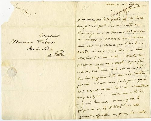 Brief von Anne Louise Germaine Staël-Holstein an Monsieur Talma, 1. Seite