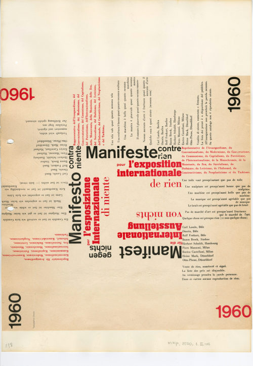 Carl Laszlo (Autor*in), Manifest gegen nichts für die Internationale Ausstellung von nichts, 1960