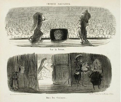 Sur la scène. Dans les coulisses. 1853  - Karikatur von Honoré Daumier. 