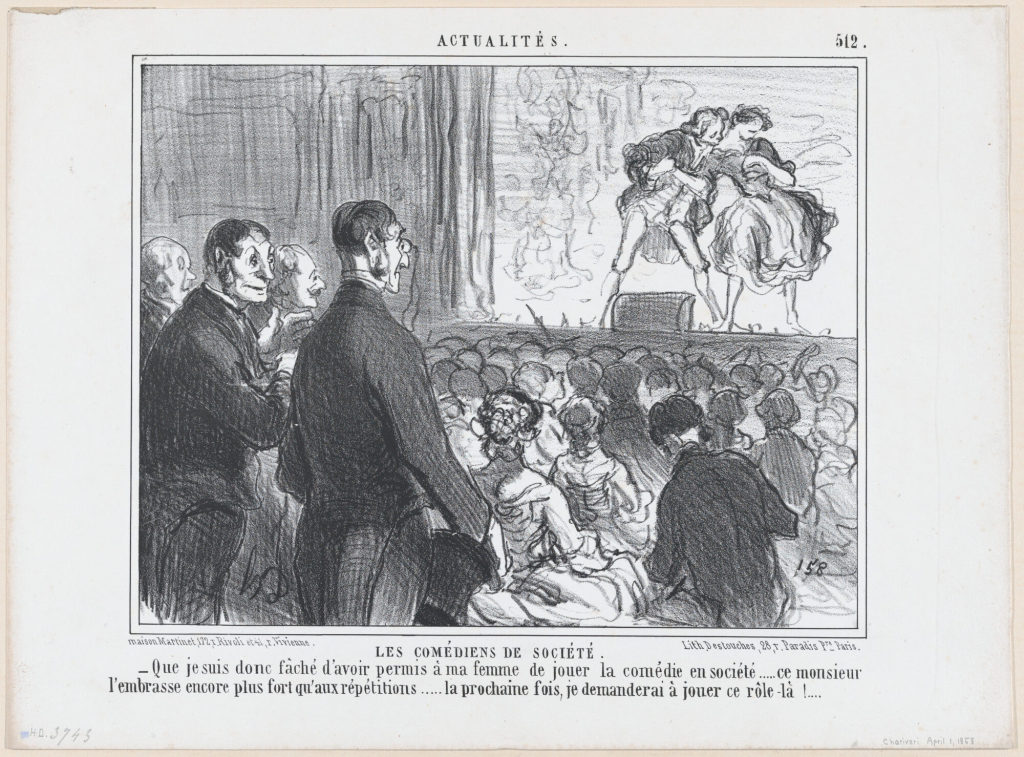 Le comédiens de Société. Karikatur von Honoré Daumier, 1858