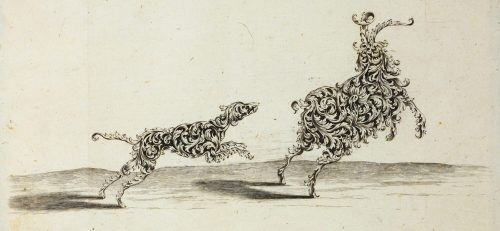 Wolfgang Hieronymus von Bömmel (Künstler*in), Ein Hund und ein Ziegenbock aus Blattornamenten, ca. 1675–1700