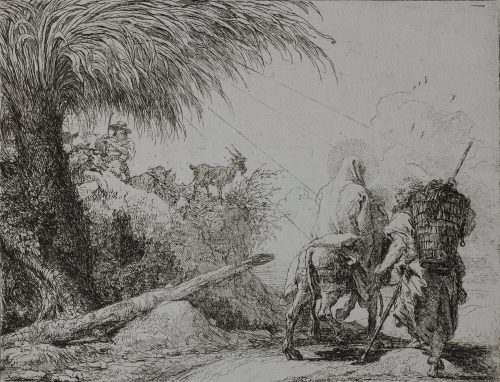 Giovanni Domenico Tiepolo (Künstler*in), Die Heilige Familie kommt an einer Ziegenherde vorbei, 1750–1753