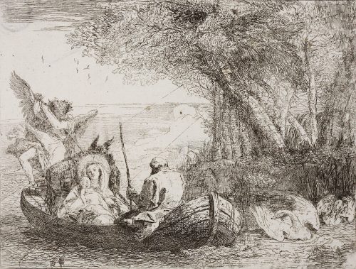 Giovanni Domenico Tiepolo (Künstler*in), Die Heilige Familie auf dem Kahn, 1750–1753