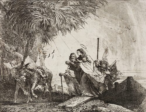 Giovanni Domenico Tiepolo (Künstler*in), Die Heilige Familie verlässt den Kahn, 1750–1753