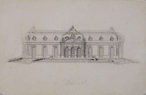 Nicolas de Pigage (Künstler*in), Ansicht der Nordfassade von Schloß Benrath
, ca. 1755/56