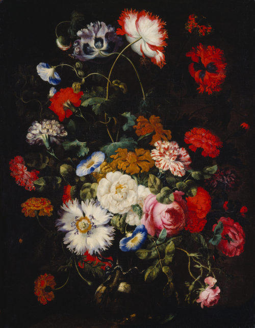 Jan Peeter Brueghel (Künstler*in), Blumenstillleben in einer Glasvase, ca. 1660