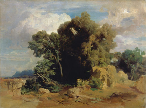 Arnold Böcklin (Künstler*in), Landschaft aus den Pontinischen Sümpfen (unvollendet), 1851