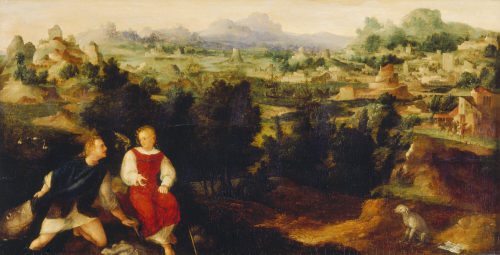 Jan van Scorel (Künstler*in), Tobias mit dem Engel in einer Landschaft, 1521