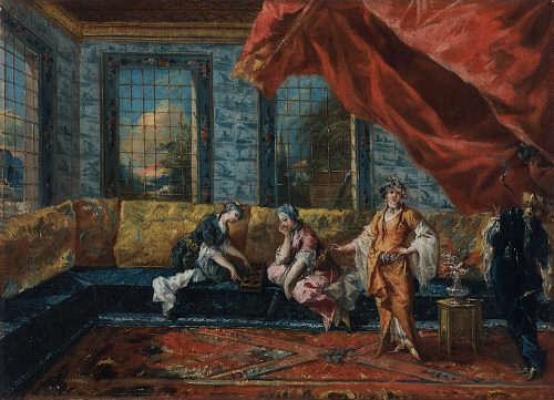 Francesco Guardi (Künstler*in), Zwei Odalisken spielen Mancala im Harem, 1742/43