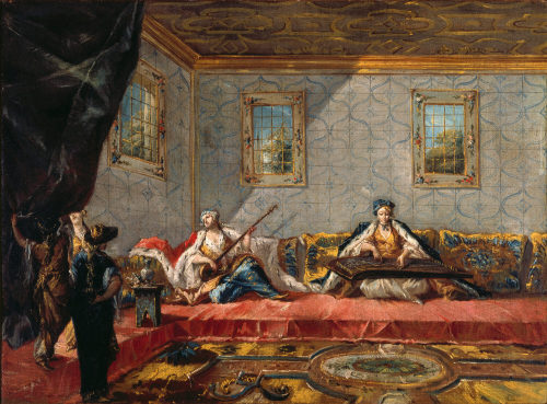 Giovanni Antonio Guardi (Künstler*in), Zwei Odalisken musizieren im Harem, 1742/43